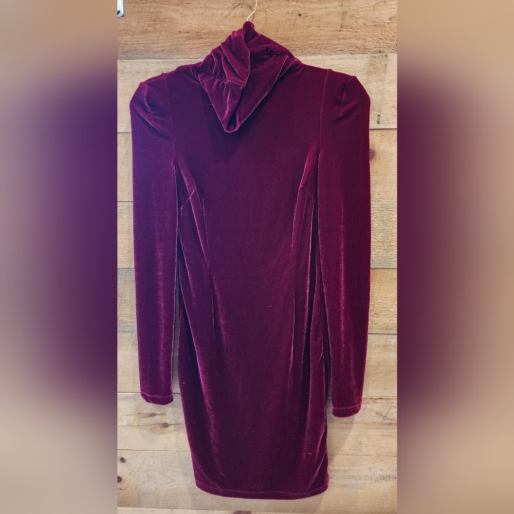 GuessVelvet Turtleneck Long-Sleeve Mini Dress - Magenta